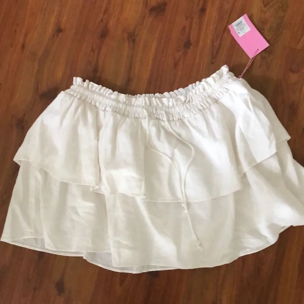 NWT Stoney Clover Target Linen rayon, tiered, mini skirt, white size L